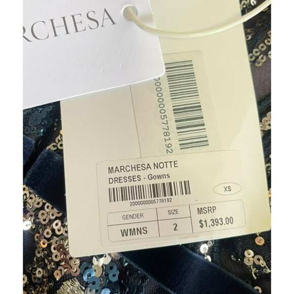 Marchesa Notte $1395 Sequins Blue Cape Sleeve Formal Gown Dress NEW Sz 2 - Picture 11 of 11